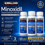 Kirkland Minoxidil 5% Solution | Hair & Beard Growth Treatment for Men | FDA Approved – 3 Botol
