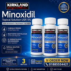 Kirkland Minoxidil 5% Solution | Hair & Beard Growth Treatment for Men | FDA Approved – 3 Botol