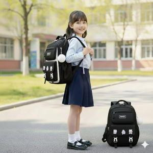 Kids Backpack Children School Bags Waterproof Primary Schoolbag Book Bag - (Black)