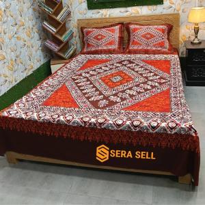 Sera Collection Prime Luxury Cotton Double Size Twill Panel Bedsheet King Size With Two Pillow Cover
