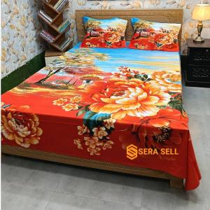 Sera Collection Prime Luxury Cotton Double Size Twill Panel Bedsheet King Size With Two Pillow Cover