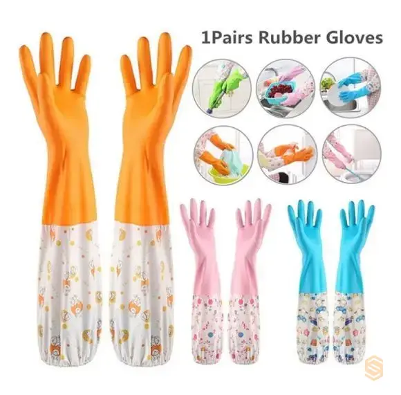 High Quality Silicone Kitchen Hand Gloves for Dish Washing - 1 Pair (2 pcs)