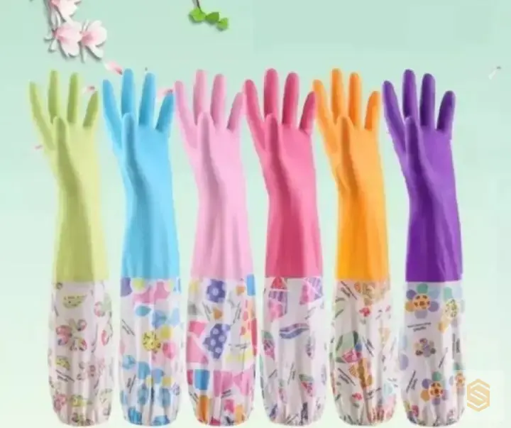 High Quality Silicone Kitchen Hand Gloves for Dish Washing - 1 Pair (2 pcs)