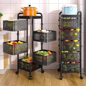 5 Layer Square Full Metal Fruit And Vegetable Rack - Black