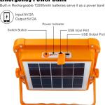 Portable Solar LED Floodlight Rechargeable IP66 Waterproof Flood light