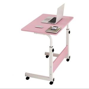 Height Adjustable Movable Laptop Desk With Storage Shelf Lazy Sofa Corner Lift Computer Desk Table 2 Layers - Pink
