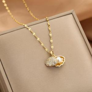 Pearl Shell Pendant 18k Gold Plated Necklace-412